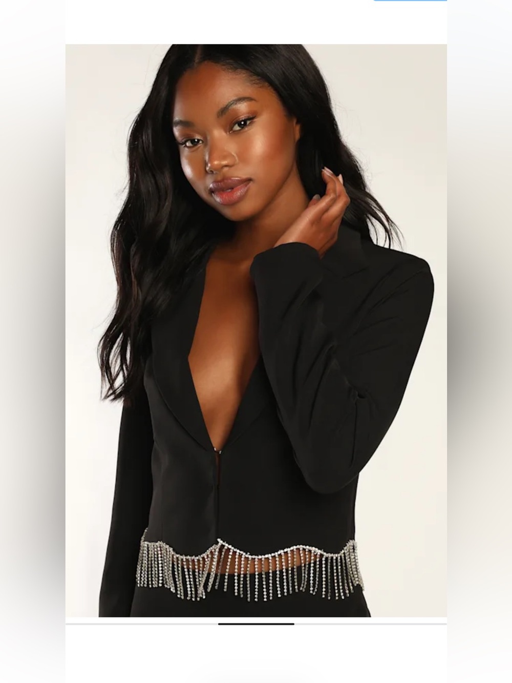 Lulus Dressed Up Diva Black Cropped Rhinestone Fringe Blazer